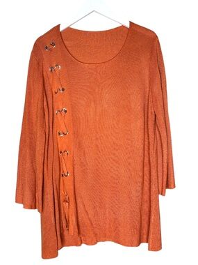 JM COLLECTION Orange Ribbed Sweater Top Lace Up Grommet Whimsigoth Fall 3X